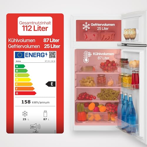 Amica Kühl Gefrierkombination freistehend mit Gefrierfach oben 105 cm Höhe 112 l Nutzinhalt LED Beleuchtung FrostControl - Weiß