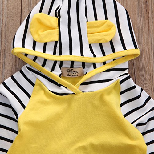 Baby Girls Boys Long Sleeve Hooded Tops + Leggings Trousers Outfits Set Clothes Yellow #TOP4