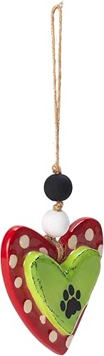 Miniatura 2 de DEMDACO Adorno navideño de gres verde con estampado de pata de corazón, 3,5 x 3,5