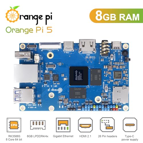 Orange Pi 5 8GB Rockchip RK3588S 8-Core 64 Bit Computador de Placa Única, Suporte a Codec de Vídeo 8