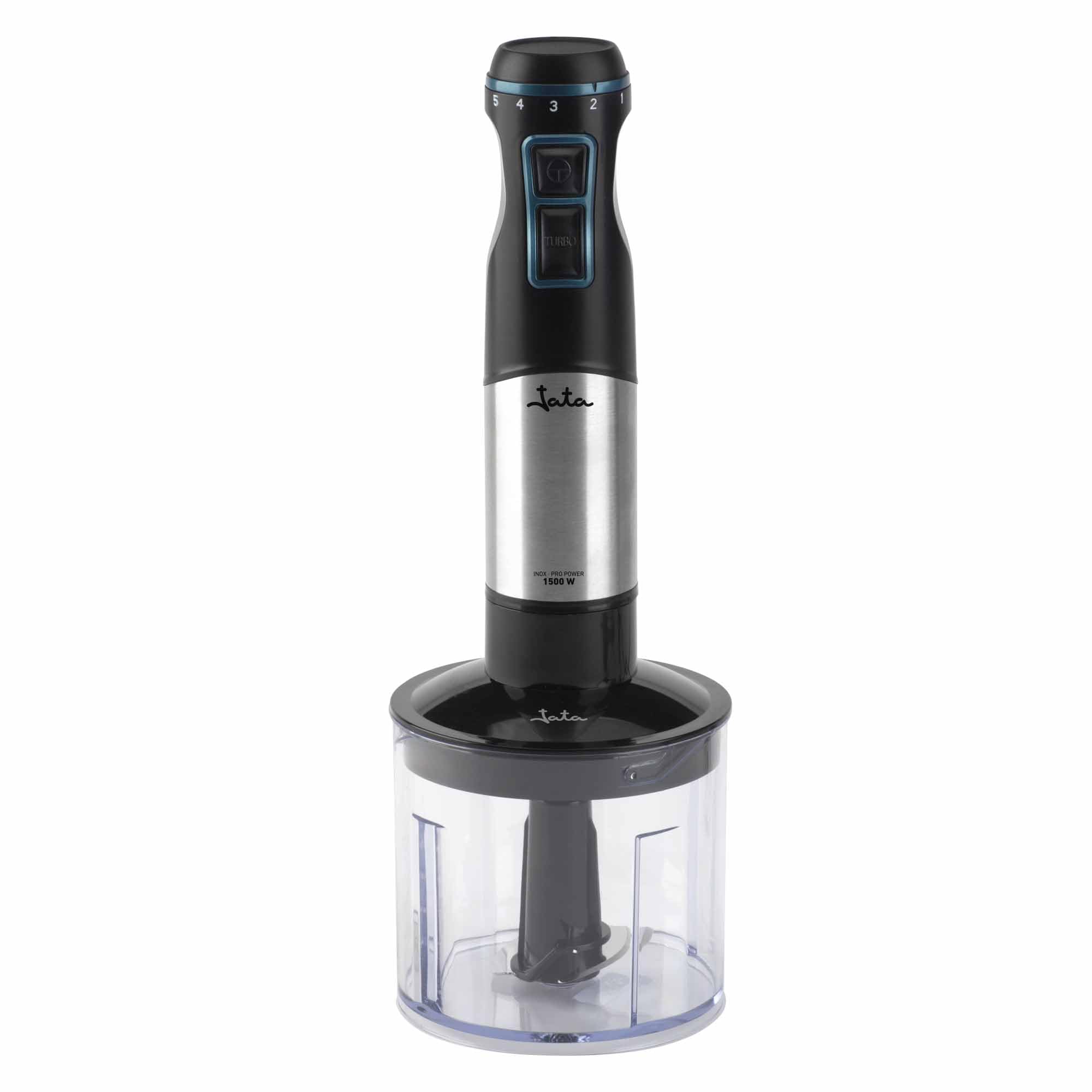 JATA JEBT1791 - Batidora Mano 1500 W. 4 Cuchillas de Acero Inoxidable. Pie Desmontable. 2 Pulsadores de Velocidad. Incluye: Picadora y Vaso de 700 ml. Regulador de Velocidad