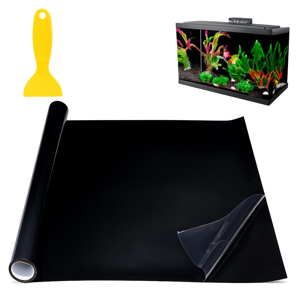 Muexoee Black Fish Tank Background, Self-Adhesive Aquarium Background with Squeegee, Cuttable Aquarium Backdrop for Fish Tank Decorations & Accessories (40 * 200cm)