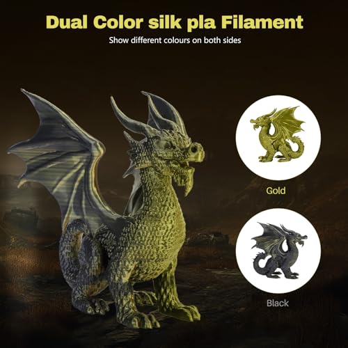 Image of 3DHoJor Silk PLA Filament 1.75mm Black Gold Dual Color PLA 3D Printer Filament 2 in 1 Coextrusion 1KG Spool(2.2lbs) 3D Printing Filament Dimensional Accuracy + /- 0.03mm Fits for Most FDM 3D Printers