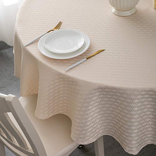 ColorBird Stars Jacquard Tablecloth Polyester Fabric Water Resistant Spillproof Table Cover for Restaurant Kitchen Dinning Wedding Banquet Party Events (Round, 90 Inch, Beige)