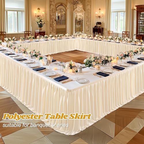 Wish Care 17ft Long Beige Table Skirt for Rectangle Tables Decorations - Wrinkle Resistant Polyester Pleated Table Skirting Desk Skirts for Office Baby Shower Birthday Party Wedding Banquet by Wish Care - Image 4