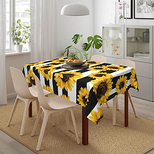 Blublu Rectangle 4-6 Seats Table Cloth, Oil-Proof Spill-Proof Decorative Microfiber Table Cover For Kitchen Dining, Party, Holiday, Christmas, Buffet Sunflower #TOP2