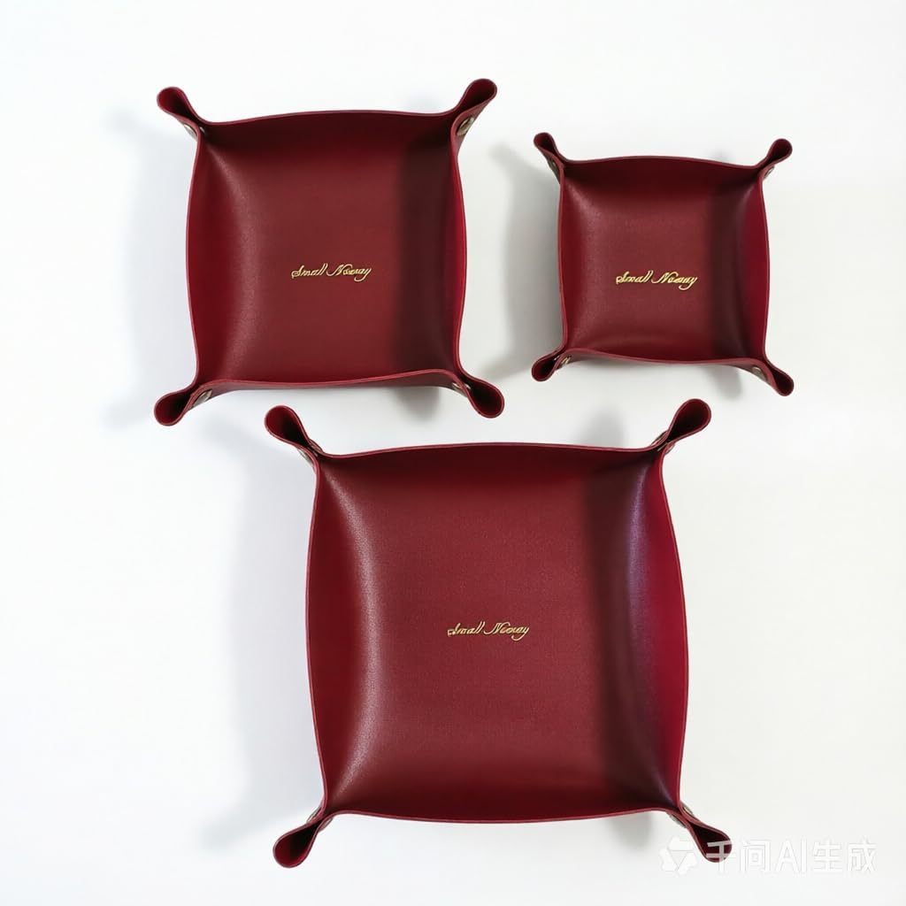 Luxury PU Leather Valet Tray, Red, Set of 3, Foldable Catchall for Jewelry, Watches,Keys (Red) image 3