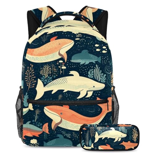 Sac d'école motif baleines idéal pour les sorties scolaires et le primaire