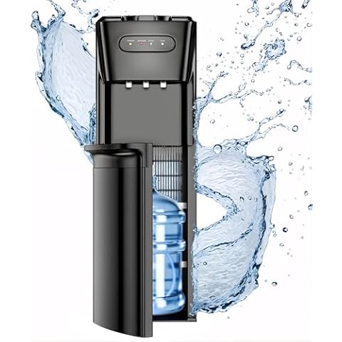 Manastin Bottom Loading Water Cooler Dispenser Hot Cold & Cool Water Dispenser for 3 or 5 Gallon Bottles, Empty Bottle Indicator, Child Safety Lock, Ideal for Office, Home, Living Room，Midnight Black Cover