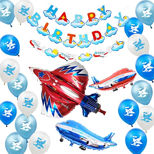Aeroplane Decoration Balloon,Airplane Foil Balloons, Aeroplane Birthday Decoration Set,Aeroplane Theme Balloons,Airplane Birthday Party Decorations Supplies,Retro Aircraft Birthday Balloon Banner