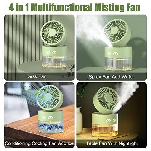 Driony Mini Desk Misting Fan, 1500Mah Portable Usb Rechargeable Battery Adjustable Foldable Table Fan With 3 Speed Wind, Nightlight, 350Ml Water Tank,2 Mist Spray Mode,5.2 Inch For Travel,Outdoor,Home #TOP1
