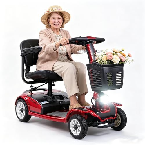 Image of Movcan S-01 Mobility Scooter for Seniors & Adults - 419 LB Capacity | 360 Swivel Seat, USB Charging & Turn Signals, Large Storage Basket, Safety Scooter for Shopping, Park & Daily Use, Red