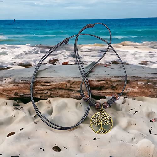 LAVIP Leather Celtic Tree of Life Pendant Necklace Wood Beaded with Adjustable Black Cord Mens Womens3