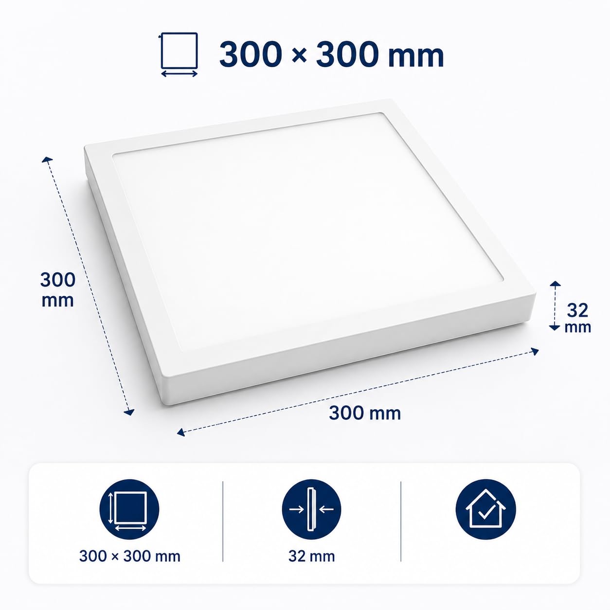ONSSI® Plafón LED de Techo 24W Cuadrado 300x300 mm, 3 Temperaturas de Color (Blanco Frío, Neutro y Cálido), Panel LED de Superficie, Lámpara de Techo, Marco Blanco (Pack 5)