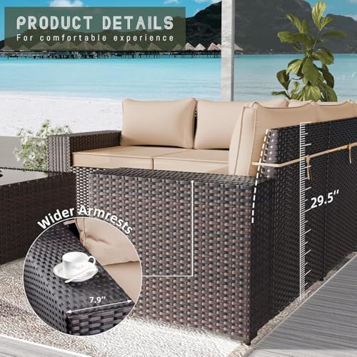 Image of 9 PCS Outdoor Patio Furniture Set,Outdoor Sectional Furniture All Weather PE Rattan Wicker Patio Conversation Set,Swivel Rocking Chairs Set,Sand