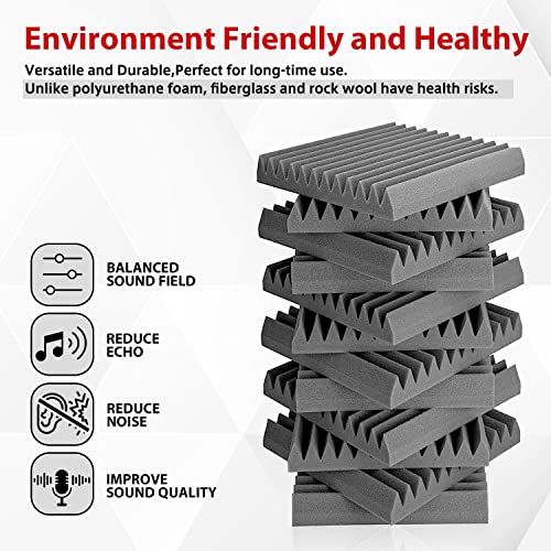 FONESO Acoustic Panels, High Density Soundproof Foam Panels for Walls, Sound Absorbing Panels, Acoustic Foam Panels Fire Resistant for Studio Recording (Grey, 1"x12"x12" 12Pack)
