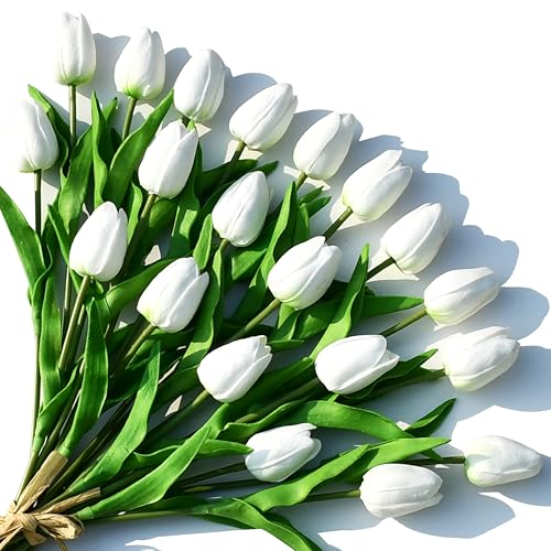 ONLY ART Artificial White Tulips 20 Pcs...