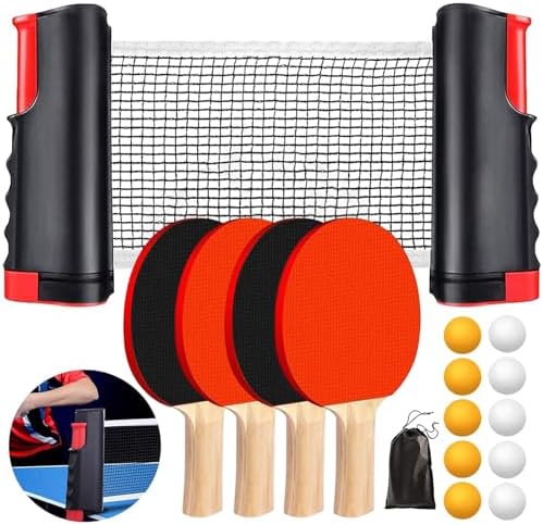 Extendable Tennis Racket zhongko Table Tennis Set, Table Tennis Racket Set, 4 Ping Pong Rackets ...