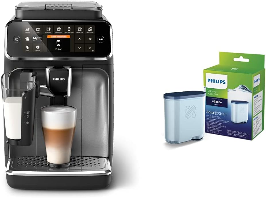PHILIPS 4300 Fully Automatic Espresso Machine with LatteGo, EP4347/94 & Saeco AquaClean Filter