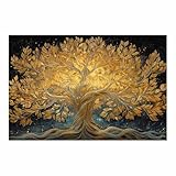 HUYEEI Baum des Lebens Leinwand Bilder Baum mit verschlungenen Ästen Kunstdruck,moderne bilder wohnzimmer, Für Wohnzimmer, Büro, Küche, Bar, Wanddekoration.(goldene173)-20x30cm Ungerahmt
