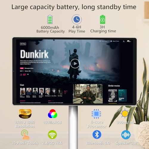 Image of OFD 21.5 inch 2nd Gen Smart Portable TV on Wheels FHD 1080P,6+128GB Storage,Android 15,Home Touchscreen TV with Rolling Stand,Built-in Battery,13MP Webcam,Voice Remote,Speaker,EDLA-Certified,Full Rotation