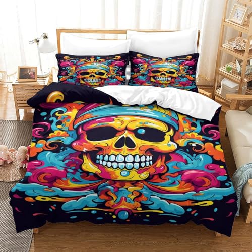 Parure de lit 140x200cm motif crâne 3D microfibre pour garçon