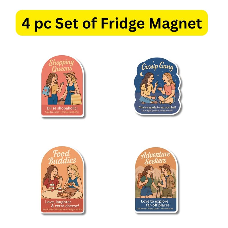 Image of Regalo Casila Friendship Fridge Magnet Set with Fun Quotes for Girls Shopping Travel Food Gossip Themes for Best Friends Room Fridge Decor Set of 4