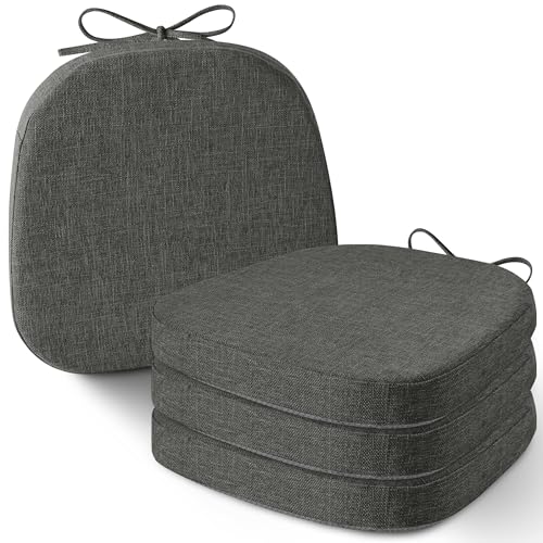 AddGrace 4er-Set Stuhlkissen für Metallstühle, 35x35 Sitzkissen mit Bändern – rutschfeste, Dicke Sitzpolster mit strukturierter & Abnehmbarer Hülle Dunkelgrau