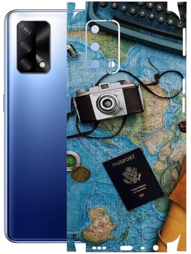 Image of AtOdds - Full Body Back Screen Guard Protector Film - Lamination Wrap Skin Sticker Compatible with Oppo F19 | Scratchproof Matte Finish (Travel Map)