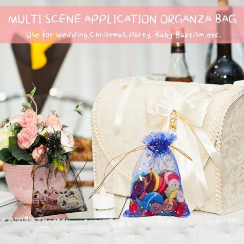 BLMHTWO 100 PCS Organza Bags 2.7x3.5 Inch Jewelry Bags Moon Star Jewelry Bags Drawstring Sheer Small Mesh Bags Drawstring Gift Bags for Party Jewelry Christmas Festival Makeup Organza Favor