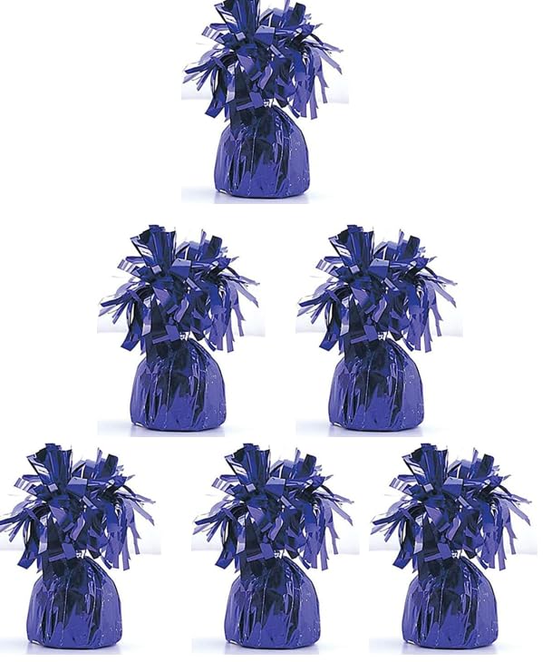 Pack of 6, 12 & 24 Heavy Balloon Weights (5cm x 13cm / Helium Latex Balloon Weight Fountain Table Floor Tassle Cone Birthday Party Accessory with Ribbon Roll (Purple, 6 qty) โ image 1