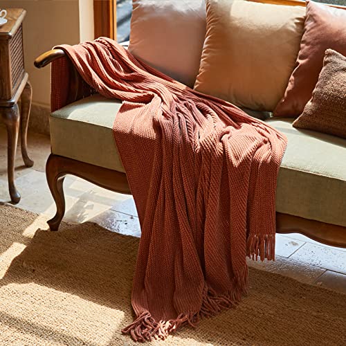Lifein Throw Blanket For Couch-Soft Boho Throw Blanket,Cozy Knit Farmhouse Chenille Throw,Small Knitted Lightweight Blanket&Throws For Bed,Chair,Sofa,Home Decor,Women,Man,Spring(Orange/Rust,50*60In) #TOP6
