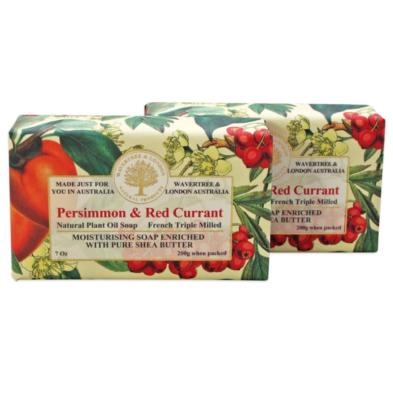 Wavertree & London Persimmon & Red Currant Scented Natural Soap Bars (2 Bars), 7 oz Moisturizing French Triple Milled Soap Bars enriched with shea butter, Plant Oil Bath & Body Soap for Women & Men