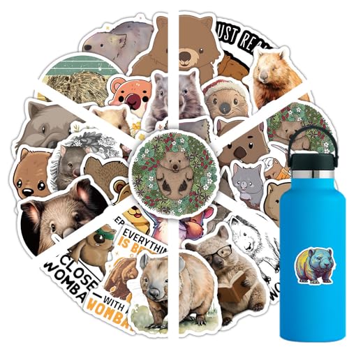 50Pcs Wombat Stickers - Adorable Wombat Cartoon Decorative Stickers Removable No Residue Vinyl Stickers for Laptop Phone Skateboard Fridge Luggage Suitable for Kids Boys Girls Adults