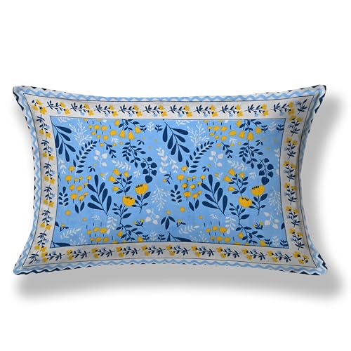 Image of 100% Cotton Single Bedsheet with 1 Pillow Cover | 240 TC Pure Cotton Flat Bed Sheet | Traditional Jaipuri Printed Bedding Set | Soft & Breathable | 60 x 90 Inch (Rangmahal Single 21)