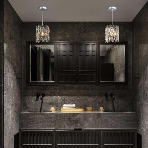 Image of 1-Light Modern K9 Crystal Pendant Lights Kitchen Island, Chrome