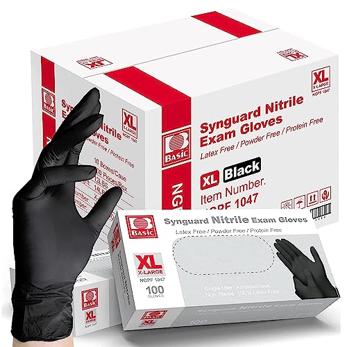 Intco Basic Medical BLACK Nitrile Exam Gloves, 5 Mil,- Latex-Free & Powder-Free, Case of 1000 (XLarge-1000)