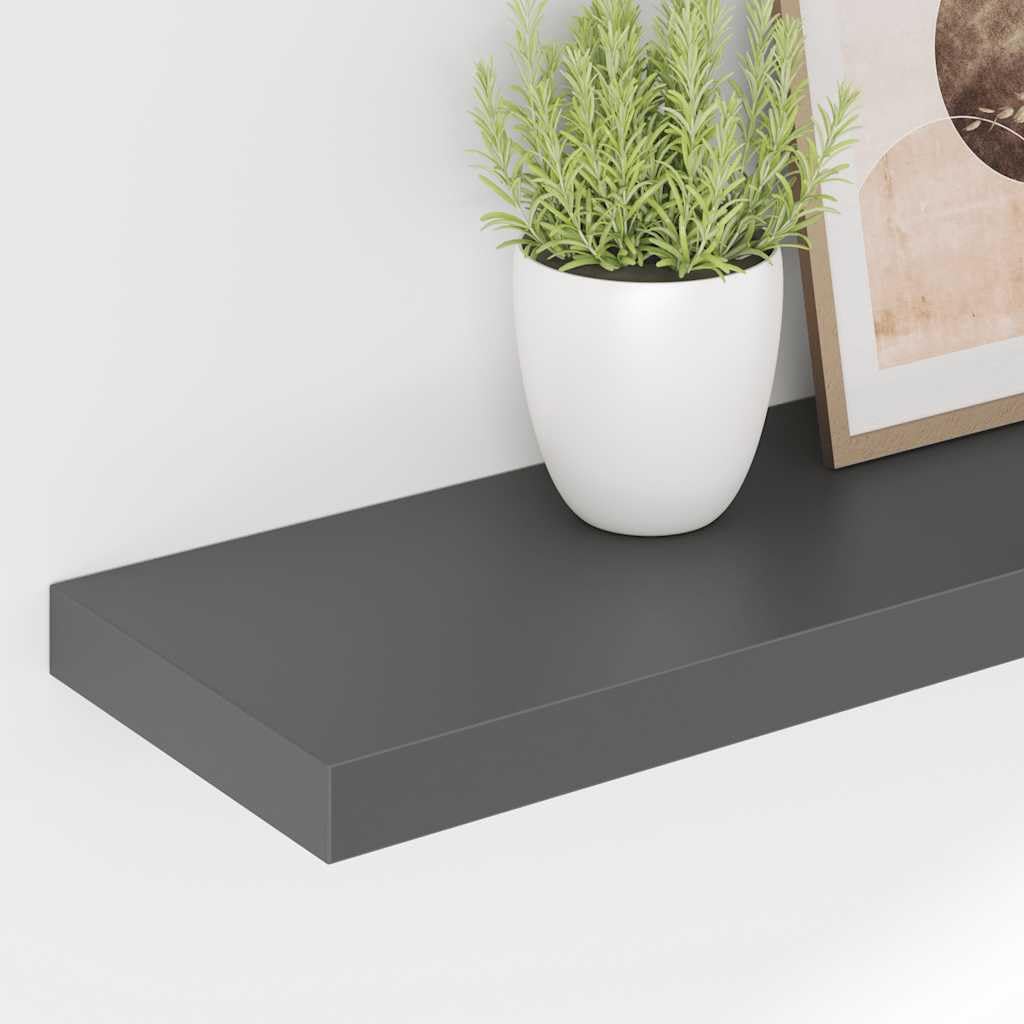 Juego de 4 estantes flotantes, color gris brillante, 80 x 23,5 x 3,8 cm, de madera de densidad media con sistema de soporte invisible, moderno estante de pared para salón y pasillo, capacidad