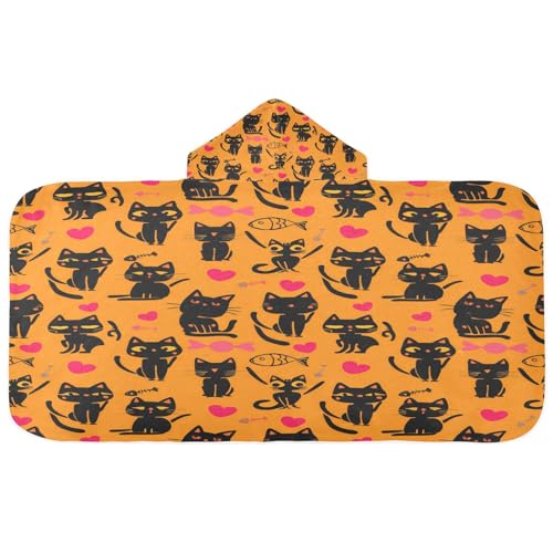 Nesatuwa Hooded Towel for Kids,Halloween Cats Kids Beach Bath Towels Soft Absorbent Quick Dry Poncho Towel for Girls Boys
