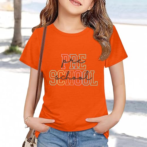 Toddler Kids Back to School Shirt Youth Boys Girls First Day of Preschool Tshirts Children Cute (a-Orange, 8-9 Years)4