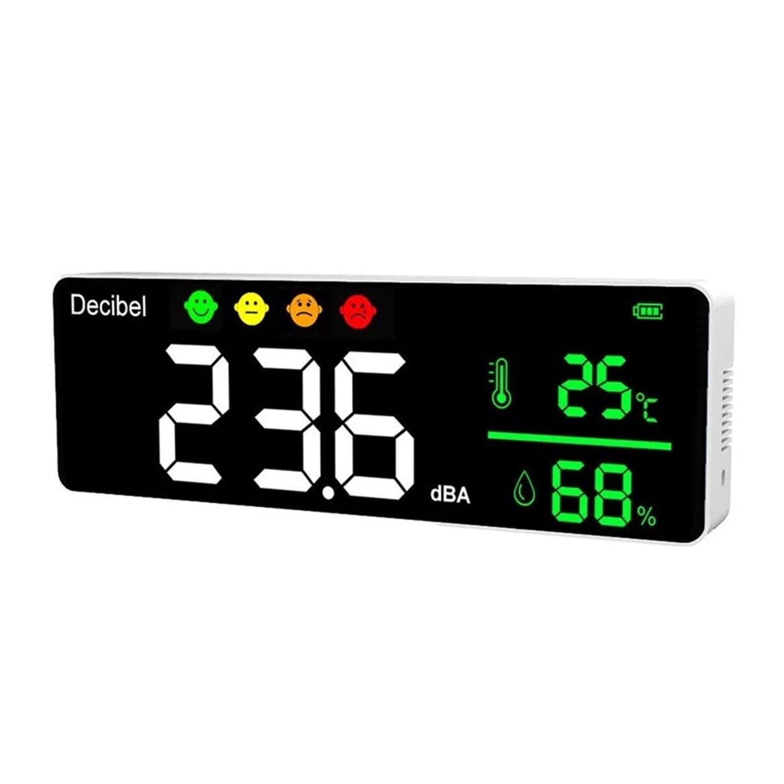 Medidor De Nivel Sonido Digital, Detector Ruido Pared, Pantalla LED Temperatura Y Humedad, Carga USB, Comprobador Decibelios 30-130 DB MedicióN Precisa
