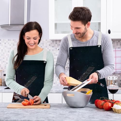 Tablier de cuisine imprimé navire spatial avec ses 4 broches - 6