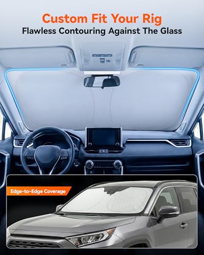 WOLFBOX Foldable Car Windshield Sun Shade, Maximum UV & Heat Shield Front Window Sunshade Visor Protector for SUV Trucks Sedans (Graphene, 64''x34'') — view 3