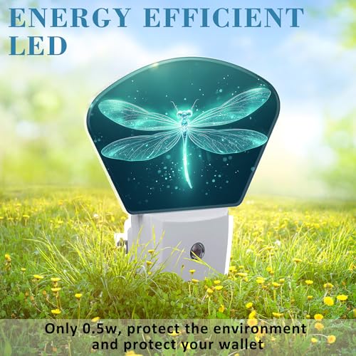 Image of Fantasy Glowing Dragonfly Plug in Night Lights, Magic Dragonfly Nightlight Plug Into Wall Dusk to Dawn Sensor for Kid Girls Boys Women Men Room, Hallway, Kitchen, Bathroom, Stairs Decor