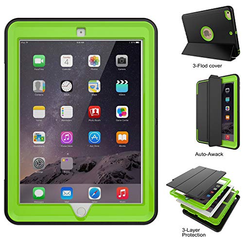 Dunno Ipad 9.7 Inch Case 2017/2018, Ipad 6Th/5Th Generation Case, Heavy Duty Full Protection Smart Case With Detachable Screen Cover/Stand For Ipad 9.7 Released In 2018/2017 (Black+Green) #TOP3