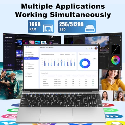 Image of 2026 New Laptop Computer, 15.6 Inch Window 11 Pro Lap Top PC 16GB RAM 256GB SSD, Core M3(Beat N4000), 2-Year Warranty, Office 365, FHD 1920 * 1080, 180Open, UHD Graphics, Full-Size Keyboard