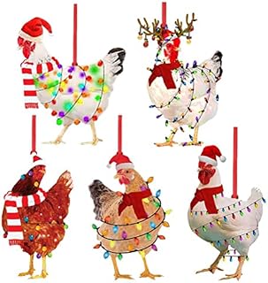 5PCS Light Up Christmas Decorations, Chicken Family Signs Xmas Tree Hanging Wooden Pendant, Rooster Animal Pendant Holiday Decoration,Christmas Atmosphere Pendant,Christmas Tree Decor(no glow)