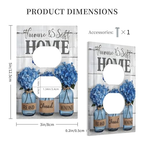 Decorative Outlet Covers Blue Flower Bottles Wood Plank 1 Gang Duplex Light Switch Cover Plate Wall Plates for Electrical Outlets Switchplate Faceplate for Bedroom Decor