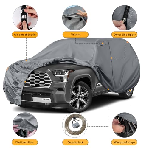 Image of Waterproof Premium Car Covers Replace for 2001-2025 Toyota Sequoia, 10 Layers Heavy Duty with Cotton Liner All Weather Car Cover with Zipper Door, Windproof Bands for Snow Rain Dust Protection