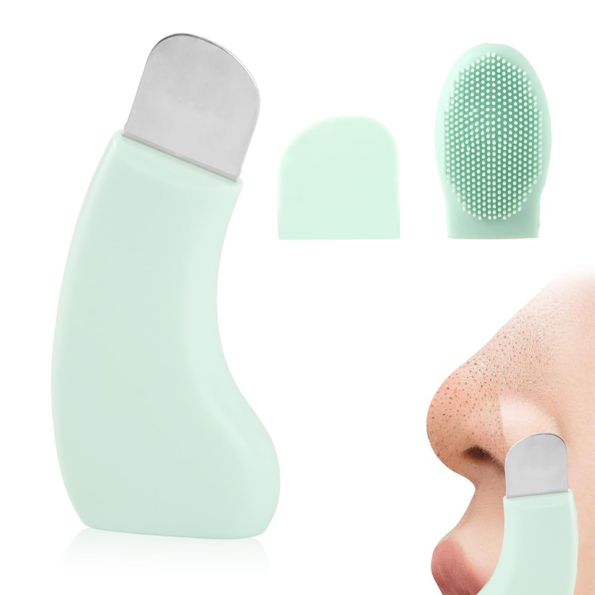 3-in-1 Blackhead Remover Tool, Blackhead Scraper with Double-Sided Silicone Face Cleansing Brush, Deep Pore Cleaner for Nose, Chin & Facial Exfoliation